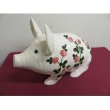Large Griselda Hill pottery Wemyss model of a pig decorated with flowers L48cm H30cm