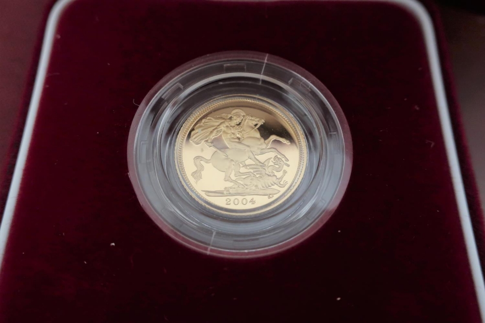 QEll UK Royal Mint gold proof half Sovereign 2004, in plastic case, display case and box with COA - Image 2 of 3