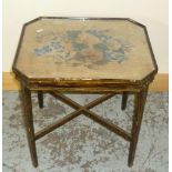 Small occasional table with egg shaped under stretcher stained and grain detail, top panel with