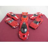 Six Hot Wheels 1:18 scale models of Ferrari sports cars