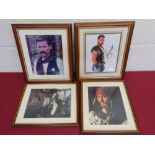 Selection of four framed and mounted signed photographs of various actors including Kurt Russell and