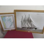 Beken of Cowes, Creole 1939, monochrome photo, 46cm x 34cm and a relief map of Goodwin Sands (2)