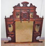 Victorian mahogany over mantel mirror with multiple mirrored panels and carved detail W116cm H123cm
