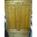Modern pine double door wardrobe with two drawers to the base (108cm x 56cm x 185cm)