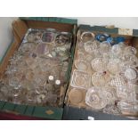 Early 20th C cut glass salts, napkin rings, knife rests and other tableware (2 boxes)