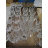 Set of six lead crystal hock glasses, hob nail decoration on hexagonal tapering stem and other
