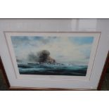 Framed and mounted print "KM Bismark" by Robert Taylor, signed by the Artist (55cm x 72cm)