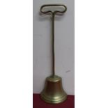 19th C brass bell shaped lead weighted door porter with carry handle H36cm