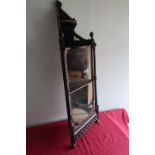 Victorian ebonised wall mounted corner three tier wall unit with mirrored interior H112cm