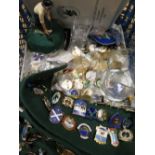 Large collection of Bowling club enamel badges, some foreign, English etc, two bowling glasses