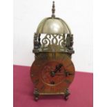 Brass lantern clock with turned top final and striking movement stamped Astral of Coventry 23751 (