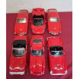 Six Hot Wheels 1:18 scale model Ferrari racing cars