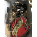 Wall mounted candle sconces, Heraldic shield and other decorative items