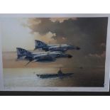 Framed and mounted print "Flying The Jolly Roger" by Robert Watts, limited edition no. 900/1000,