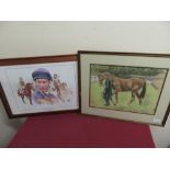 Gary Keane 'Lester Piggott' Ltd.ed. colour print 303/495 signed by both, 34cm x 49cm and Pastel