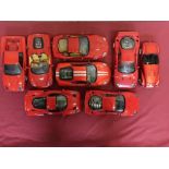 Eight Hot Wheels 1:18 scale model Ferrari's