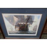 Framed and mounted print "Victory and Squadron in Light Airs" by Jeff Hunt, limited edition no.