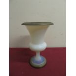 20th C gilt metal mounted vaseline glass urn shaped vase
