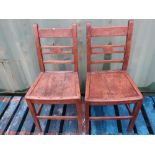 Set of four 19th C elm ladder back dining chairs with solid seats on square supports (4)