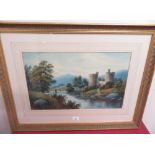 F.D. Harrison (19th C): Ruined Castle In A Lakeside Landscape, watercolour, signed, (30cm x 52cm)