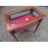 Edwardian inlaid mahogany rectangular bijouterie table with hinged top on square tapered supports