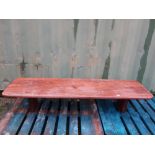 Unusual large rustic broad plank bench on twin supports D54cm L180cm H34cm
