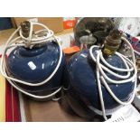 Pair of modern blue glazed pottery table lamps
