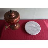 Copper samovar (A/F) and a marble circular Lazy Susan (2)