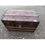 Victorian wooden bound crocodile effect dome top trunk