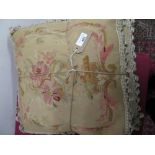 Pair of Aubusson style square cushions with tassels (42cm x 42cm)