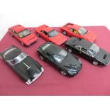 Six Hot Wheels 1:18 scale model Ferrari racing cars