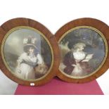 Pair of oval portrait mezzotint prints of ladies, in rosewood frames with gilt slip, Arthur