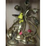 Six lacquered brass wall lights, with S shaped scroll arms