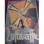 WWI German Iron Cross, on ribbon and a reproduction German poster (2)