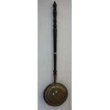 19th C copper & brass warming pan with turned fruitwood handle