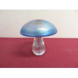 John Ditchfield Glassform type mushroom with blue iridescent cap on clear stem (H14cm)