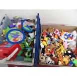 Collection of Ty Tinnie Beanie Babies soft toys and a collection of McDonalds meal toys (two boxes)