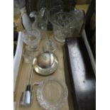 Cut glass trumpet shaped vase, hobnail cut glass sweetmeat, glass jug, small Victorian mahogany