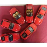 Six Hot Wheels 1:18 scale model Ferrari racing cars