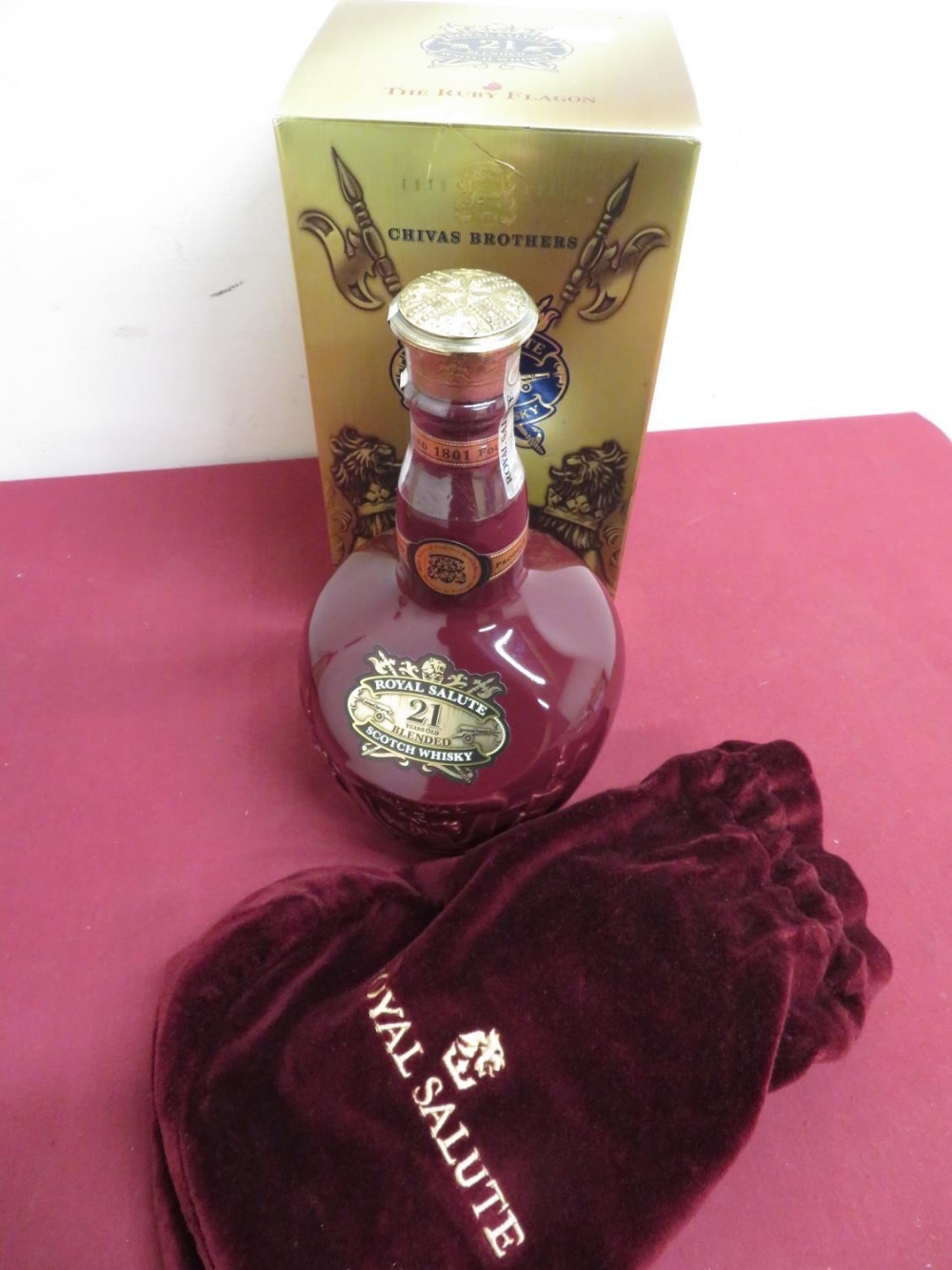 Chivas Brothers Royal Salute "The Ruby Flagon" 21 year old blended Scotch Whisky, in drawstring