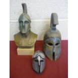 Collection of various Greek, Spartan and other figures, helmet, busts, plaques etc