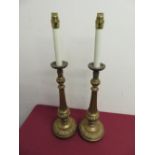 Pair of gilt and carved wooden table lamps (H48cm) (2)