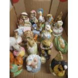 Collection of Beswick Beatrix Potter figures: Hunca Munca sweeping, Sally Henny Penny, Chippie