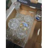 Stuart crystal posy vase and a seven piece moulded glass dressing table set