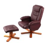 Property of a gentleman - a modern burgundy upholstered recliner easy chair; together with a