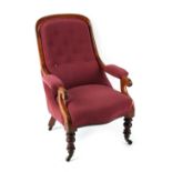 Property of a gentleman - a Victorian mahogany armchair with red button-back upholstery, on turned