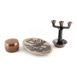 Property of a gentleman - three studio pottery items including a circular bun shaped box by