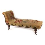 Property of a gentleman - a Victorian chaise longue with floral needlework upholstery.