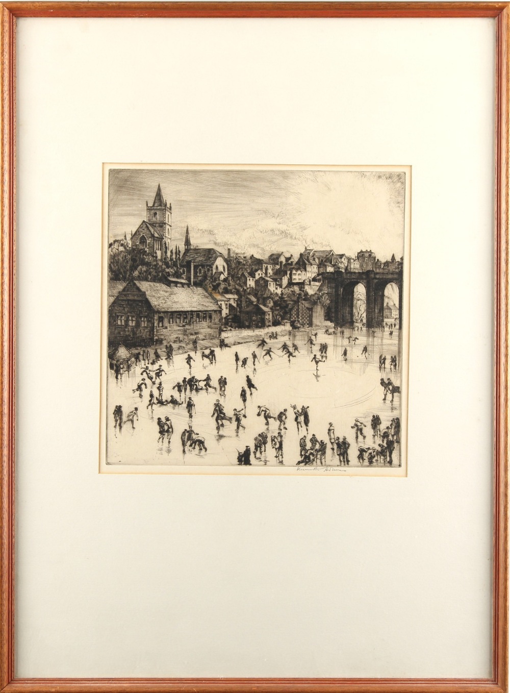 Property of a lady - Kenneth Holmes A.R.C.A. (1902-1994) - ICE SKATING SCENE - etching, 9.65 by 9.