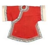 A late 19th century Chinese embroidered silk lady's robe, with red ground.